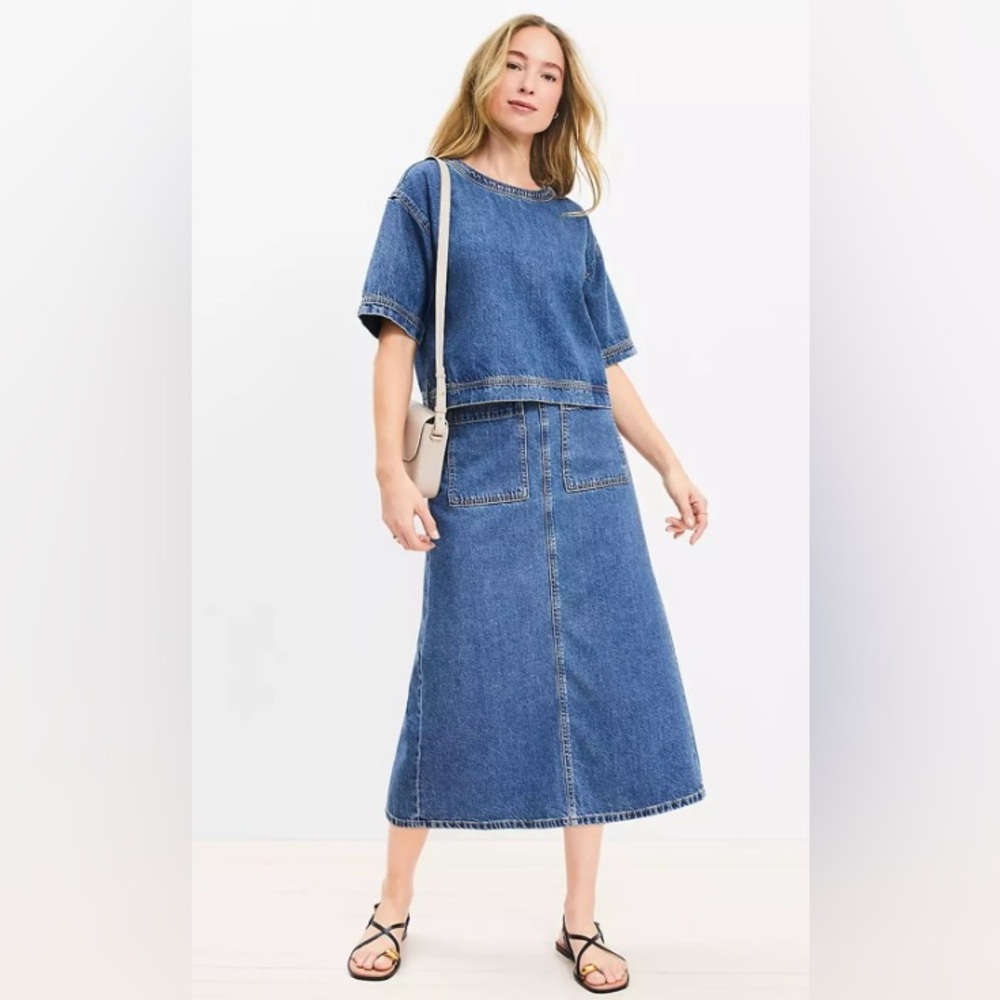 LOFT Denim Patch Pocket Midi Skirt